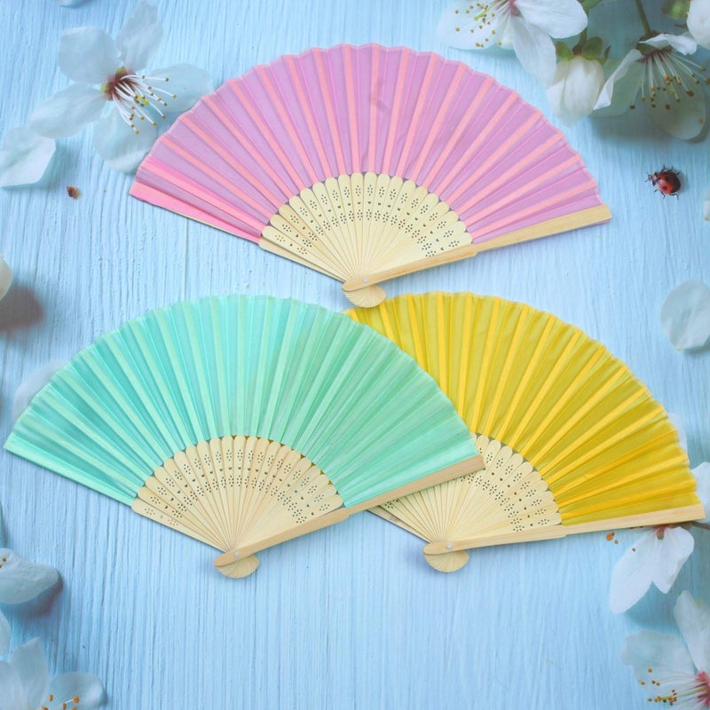 Aneco 18 Pieces 18 Colors Handheld Fans Cloth Hand Fans Bamboo Folding Fans for Wedding Decoration, Church Wedding Gifts, Party Favors, DIY Decoration - Image 4